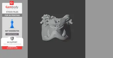 3D model of a prehistoric animal skull with intricate details, suitable for 3D printing.