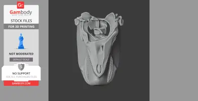 Intricate prehistoric animal skull model for 3D printing, showcasing detailed bone structures.