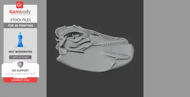 3D model of a dinosaur skull fossil, detailed for 3D printing.