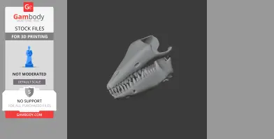 3D model of a Pakicetus skull, designed for 3D printing, showing detailed teeth and bone structure.
