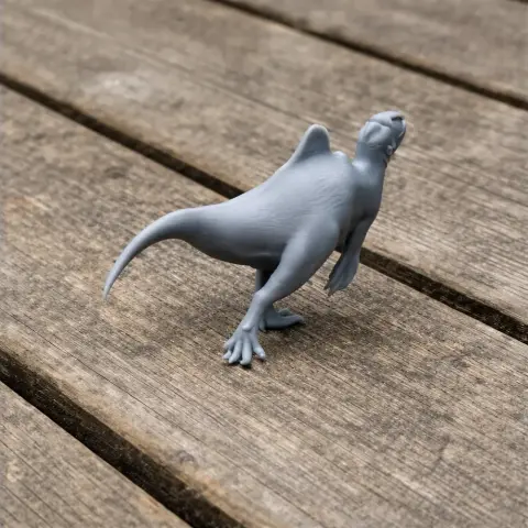 Gray 3D printed Altispinax model standing on a wooden surface.