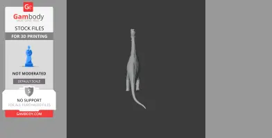 A long-necked prehistoric creature model, viewed from the front, with a slender tail.