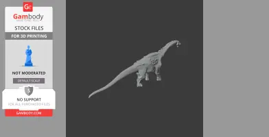 Gray 3D model of an Ampelosaurus, a dinosaur with a long neck and tail, ready for printing.