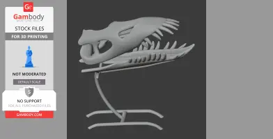3D model of a Paleosaurus skull on a stand, designed for 3D printing.