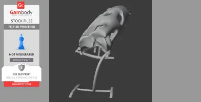 A 3D model of a dinosaur skull replica on a stand, ready for 3D printing.