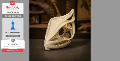 Detailed 3D-printed Panther chameleon skull replica, side view, showcasing intricate bone structure.