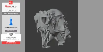 3D model of a detailed Papiliovenator dinosaur skull for 3D printing, displayed from a side angle.