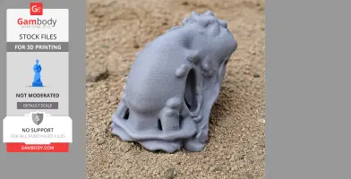 A 3D-printed Papiliovenator skull replica on sandy ground.