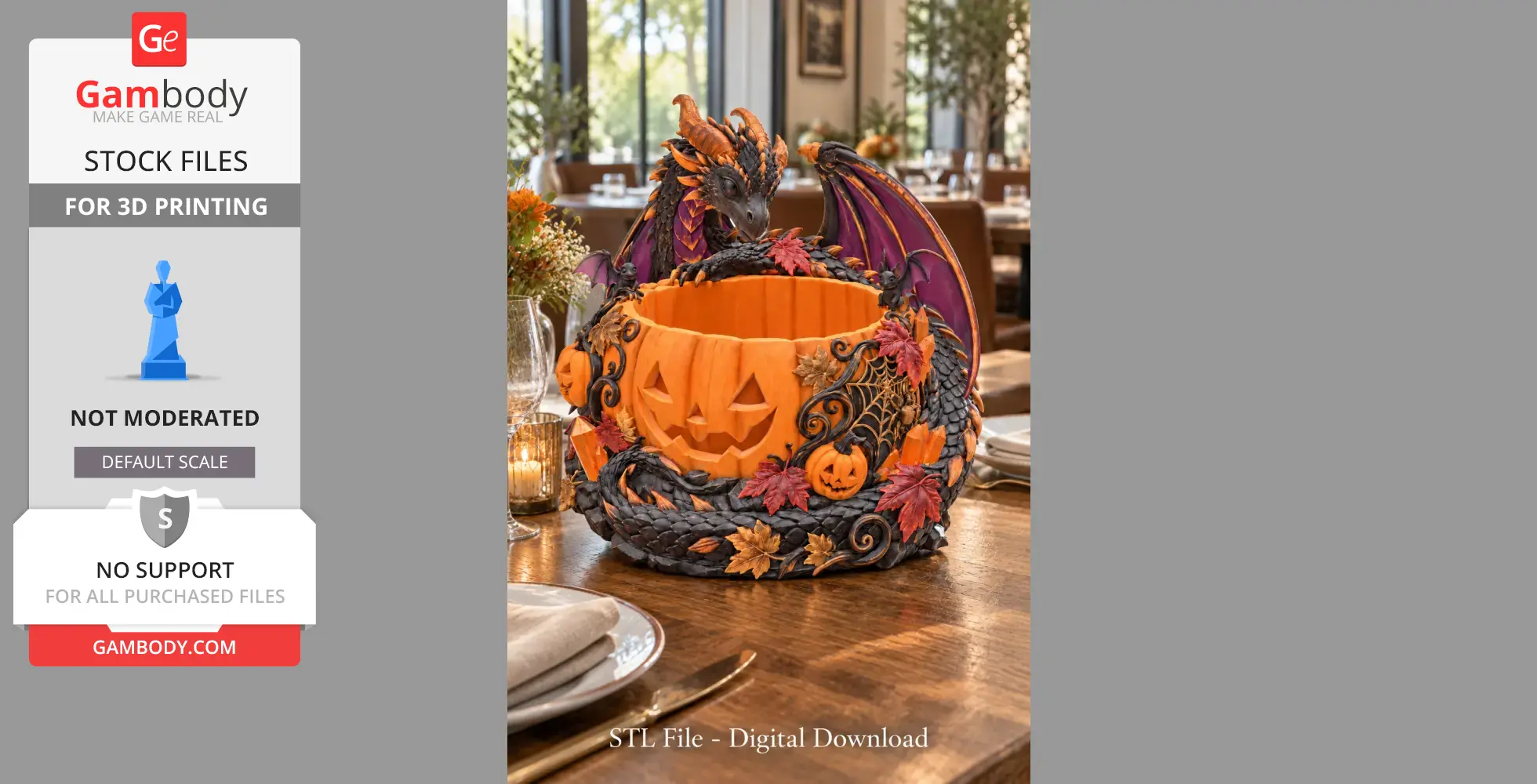 A detailed Halloween-themed bowl with a pumpkin face, surrounded by a dragon and autumn leaves.