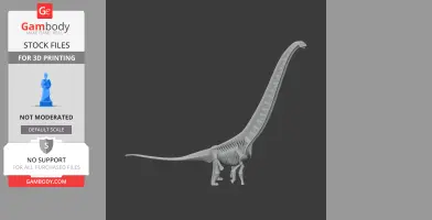 3D model of a long-necked prehistoric animal skeleton, designed for 3D printing.