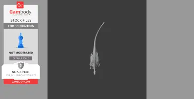 A 3D model of a prehistoric animal with a long tail, viewed from above, ready for 3D printing.
