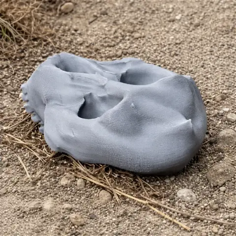 3D printed Paranthropus robustus skull replica on gravel with dry grass.