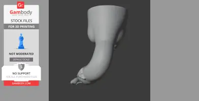 A 3D model of a curved dinosaur leg for 3D printing, displayed in gray.