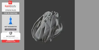 Detailed 3D model of a Payara skull with elongated fangs, designed for 3D printing.