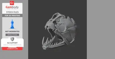 3D model of a Payara skull, showcasing sharp teeth and detailed bone structure.