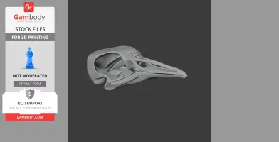 3D model of a bird skull, suitable for 3D printing, shown in a side view.
