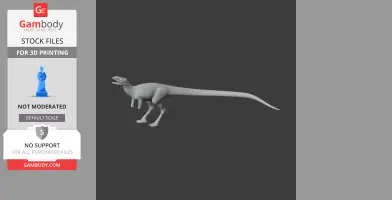 A 3D model of a prehistoric creature with a long tail and pose ready for 3D printing.
