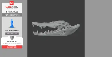 3D model of a Philippine crocodile skull with detailed teeth and jaw structure, side view.