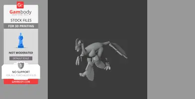 A 3D model of a feathered prehistoric creature with a beak and claws, ready for 3D printing.