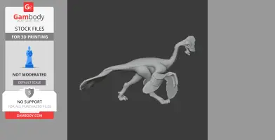 A detailed 3D model of a prehistoric bird-like dinosaur, posed dynamically for 3D printing.