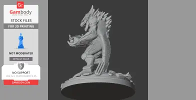 A spiky creature in armor wielding a gun, posed on a circular base. Ideal for 3D printing.