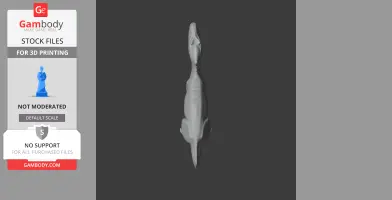 Top view of a 3D dinosaur-like model, streamlined body with elongated tail and head.