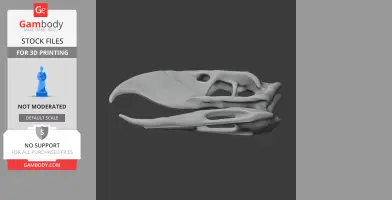 3D model of a Phorusrhacos skull, side view, showing detailed bone structure for 3D printing.