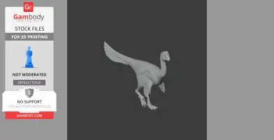 A 3D model of an Apatoraptor, a prehistoric, bird-like dinosaur, standing upright for printing.