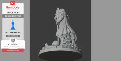 A fantasy warrior figure with armor and cape, holding a shield, standing on a rocky base.