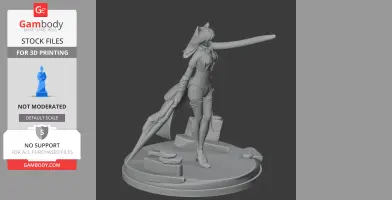 Figure of a stylized female character with long hair and flowing outfit on a decorative base.