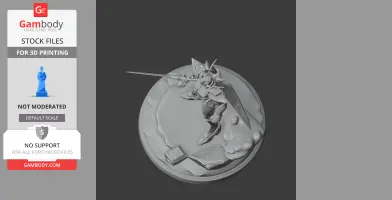 Armored figure with a sword on a rocky base, ready for 3D printing.