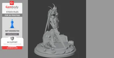 Armored character figure with wings and sword, standing on a detailed base.