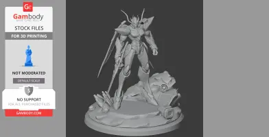 Armored mech warrior figure on a rocky base, designed for 3D printing.