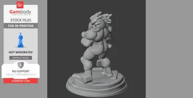 A muscular, armored humanoid figure with spiked headpieces, standing on a detailed circular base.