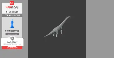 Gray 3D model of a long-necked dinosaur on a dark background, intended for 3D printing.
