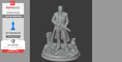 A suited gangster figure with a gun, standing on a detailed base with crates and bricks.