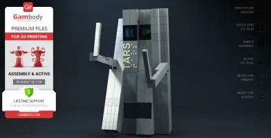 A rectangular robot model with movable arms, labeled 'TARS,' from the movie Interstellar.