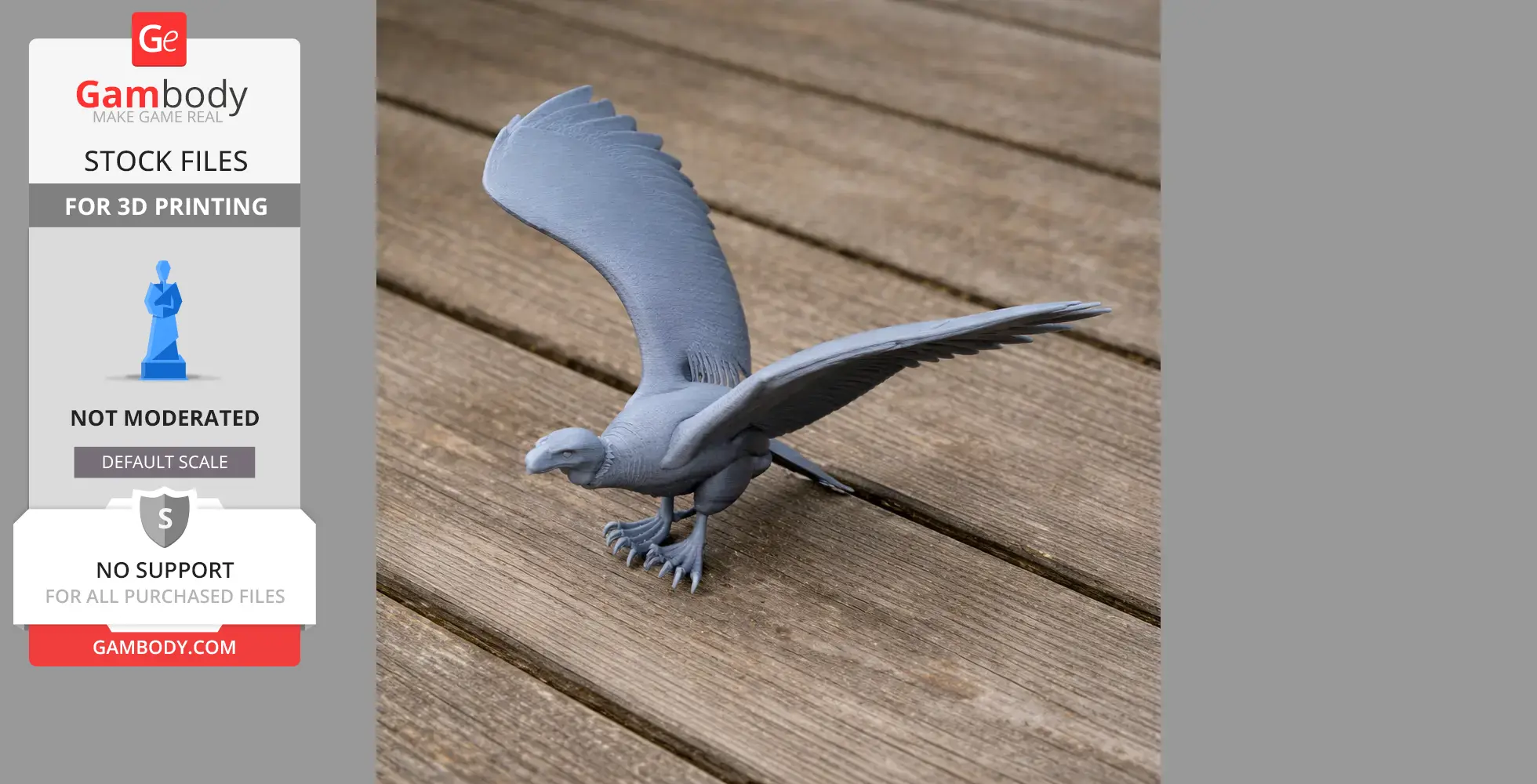 A detailed 3D model of Argentavis, a prehistoric bird, poised as if about to take flight on a wooden surface.