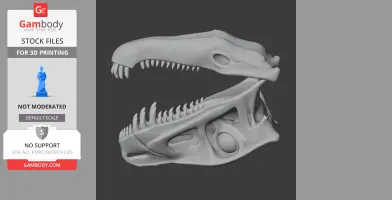A detailed 3D model of a Postosuchus skull with an open jaw, suitable for 3D printing.