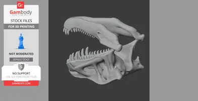 3D model of a Postosuchus skull with an open jaw, designed for 3D printing.
