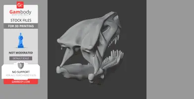 3D model of a Postosuchus skull with open jaws, ready for 3D printing.