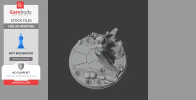 A detailed, cloaked character figure in dynamic pose, standing on a decorated circular base.