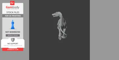 Low-poly dinosaur model for 3D printing, with a long tail and sharp teeth, viewed from the side.