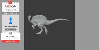 A 3D model of a prehistoric dinosaur with a large sail on its back, ready for 3D printing.