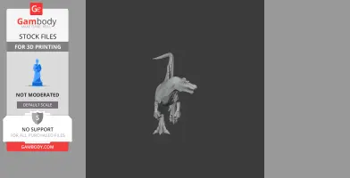 A 3D model of a prehistoric creature with sharp teeth and a long tail, designed for 3D printing.