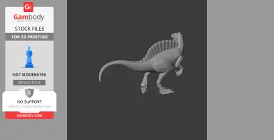 A 3D model of a dinosaur with a sail-like back and long tail, designed for 3D printing.