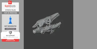3D model of a Priodontognathus skull with mouth open, displaying detailed bone structure for printing.