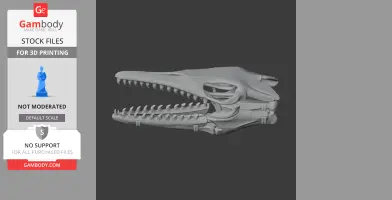 Digital model of a Priodontognathus skull, featuring detailed teeth and jaw, for 3D printing.