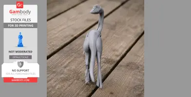 A 3D printed Arkansaurus model on a wooden surface, showing its long neck and slender legs.