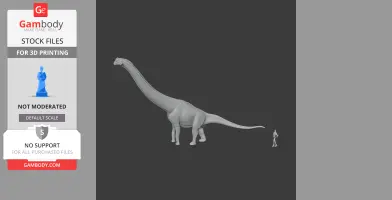 3D model of a large, long-necked prehistoric dinosaur next to a human for scale.